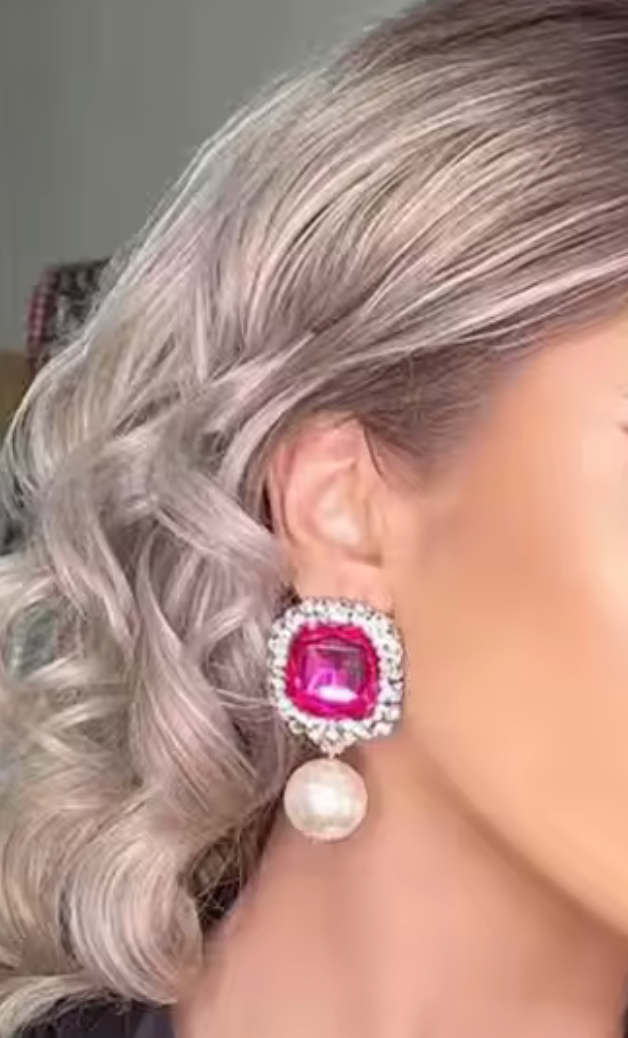 Square Cut Crystal Earrings with Pearl Drop