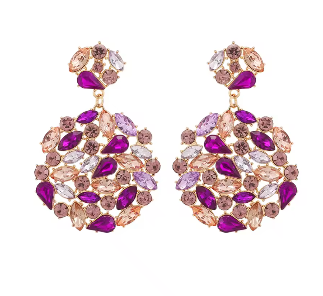 Round Crystal/Rhinestone Solid Dangle Earrings