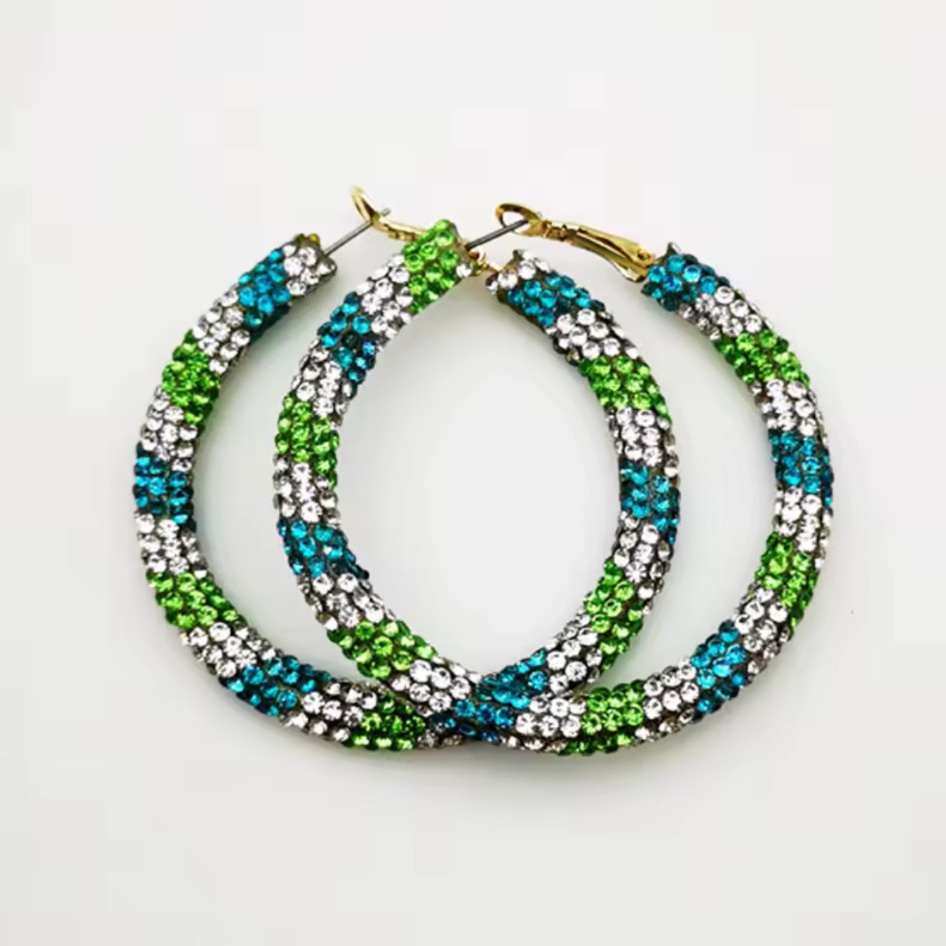 Mult-Colored Rhinestone Hoop Earrings