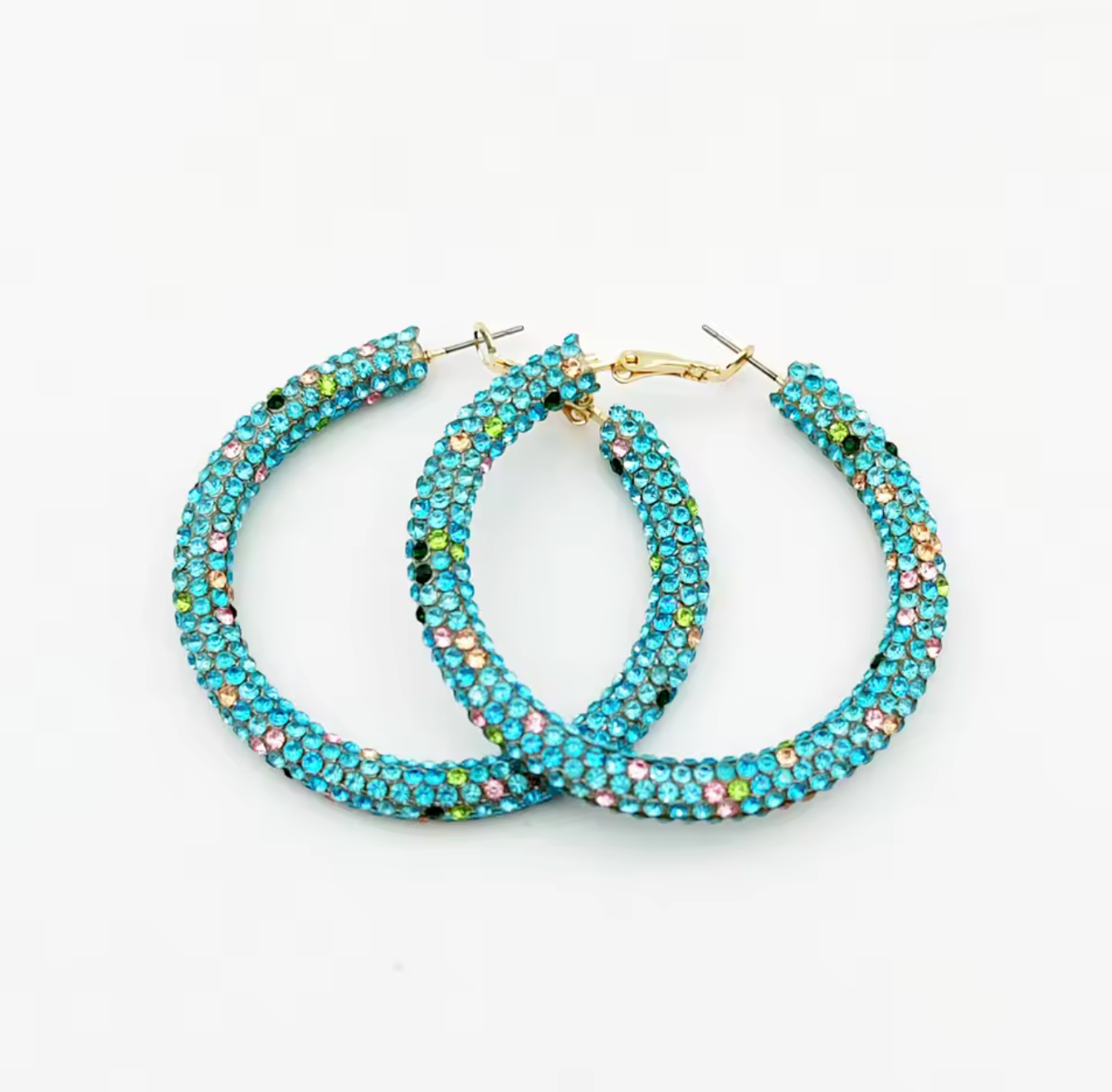 Mult-Colored Rhinestone Hoop Earrings
