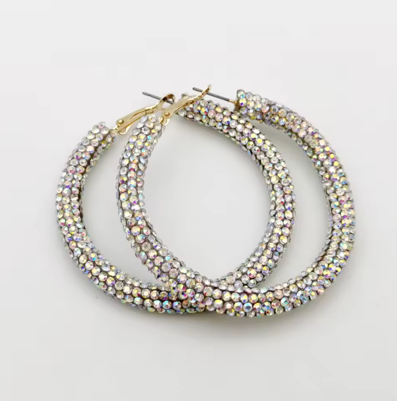 Solid Color Rhinestone Hoop Earrings