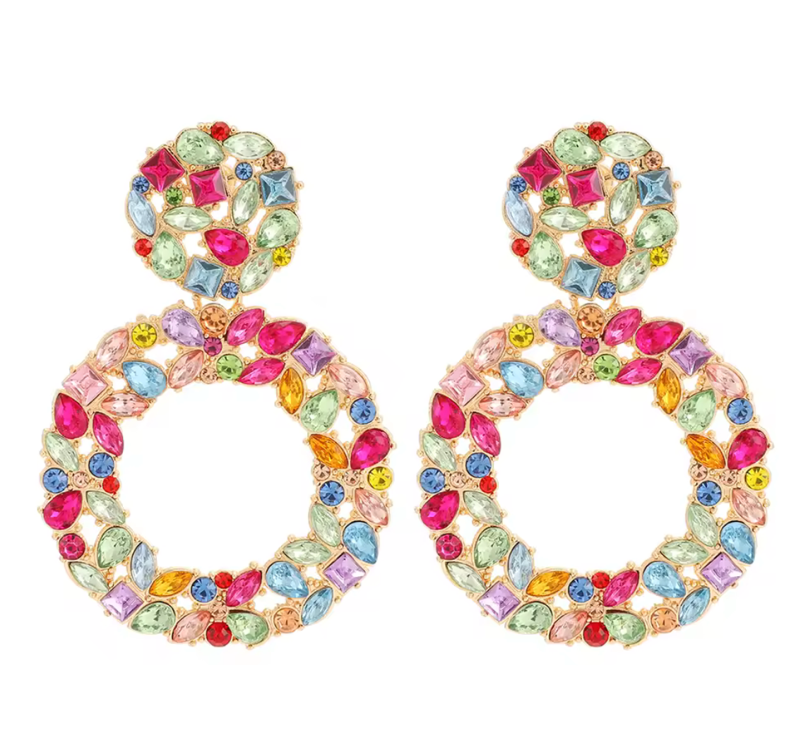 Round Crystal/Rhinestone Hollow Drop Earrings