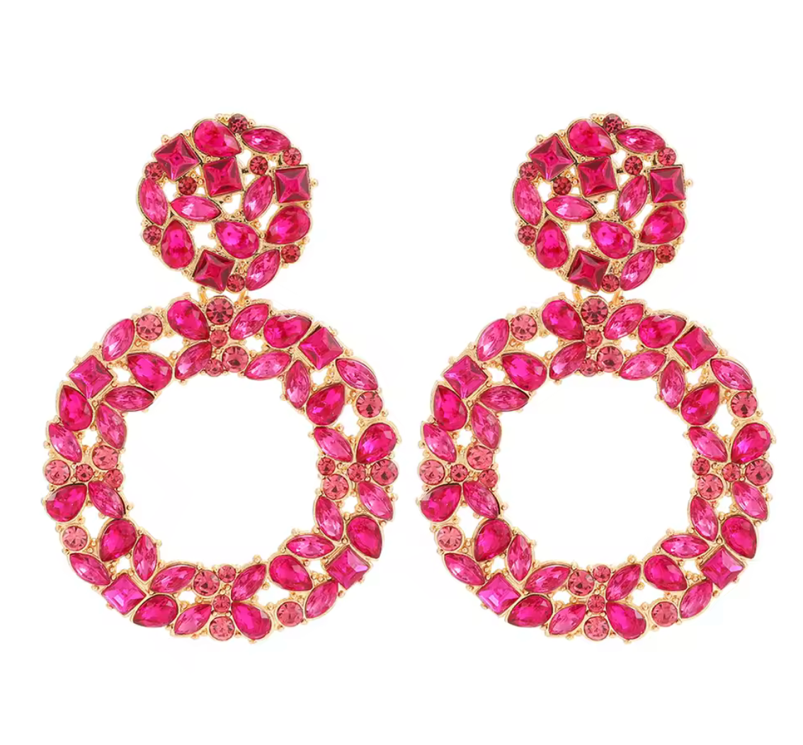 Round Crystal/Rhinestone Hollow Drop Earrings