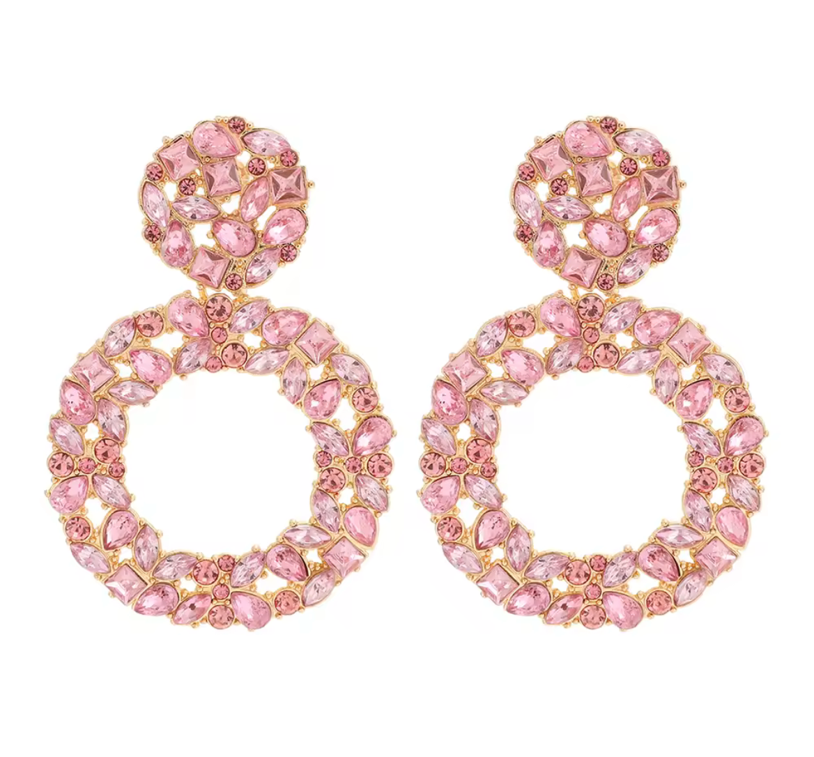 Round Crystal/Rhinestone Hollow Drop Earrings