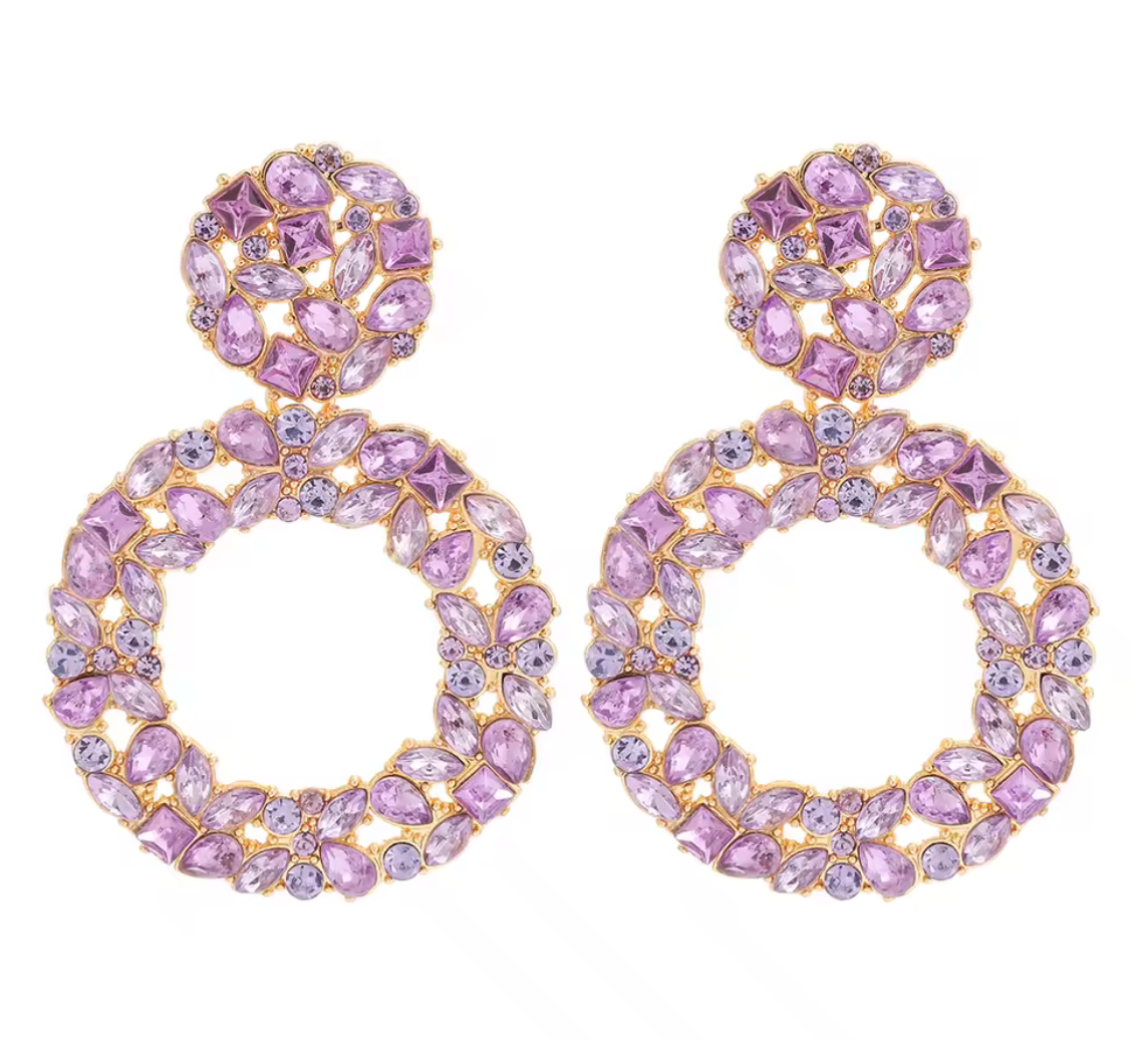Round Crystal/Rhinestone Hollow Drop Earrings