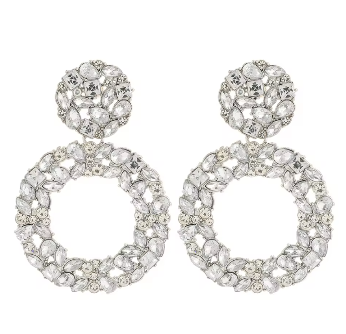 Round Crystal/Rhinestone Hollow Drop Earrings