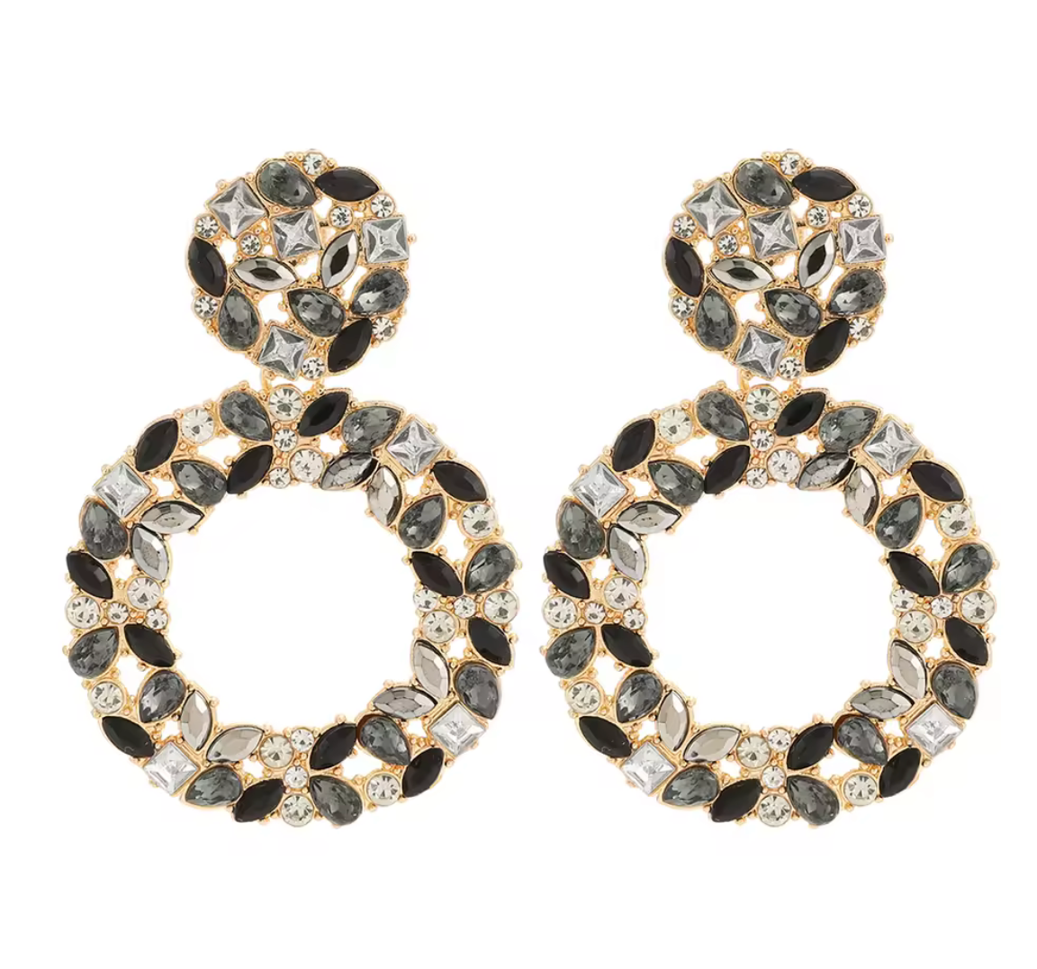 Round Crystal/Rhinestone Hollow Drop Earrings